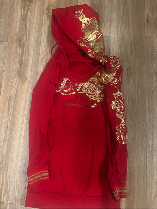 Dereon Sweaters - Red dereon Hoodie with Gold Baroque Foil Accents
